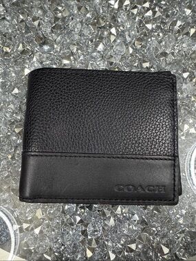 Coach Black Leather Bi-Fold Wallet with Embossed Logo